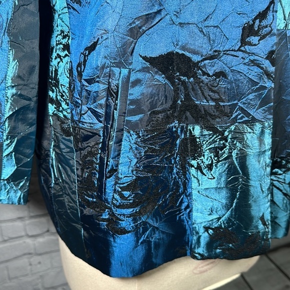 Susan Graver one button Teal Black Velvet evening light Jacket Blazer Medium NEW - Picture 7 of 16